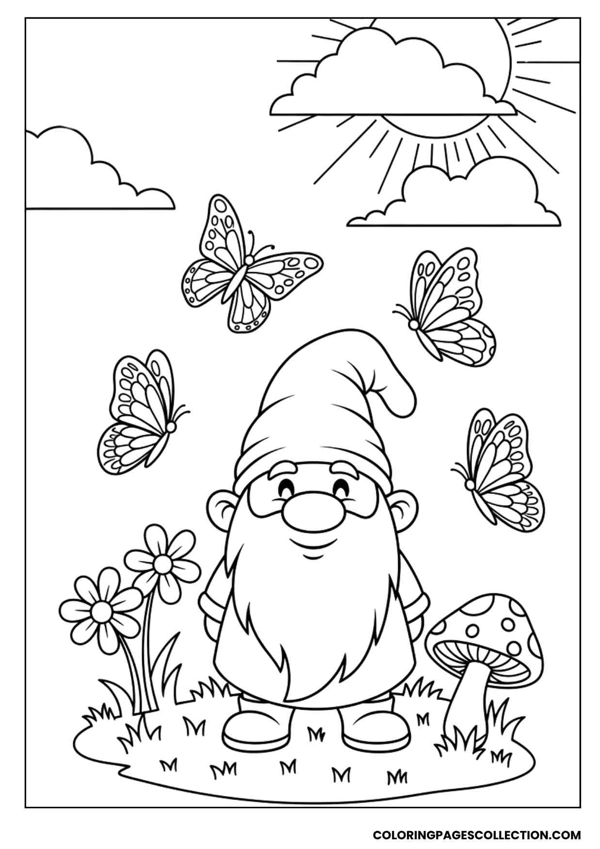 butterfly garden gnome coloring page