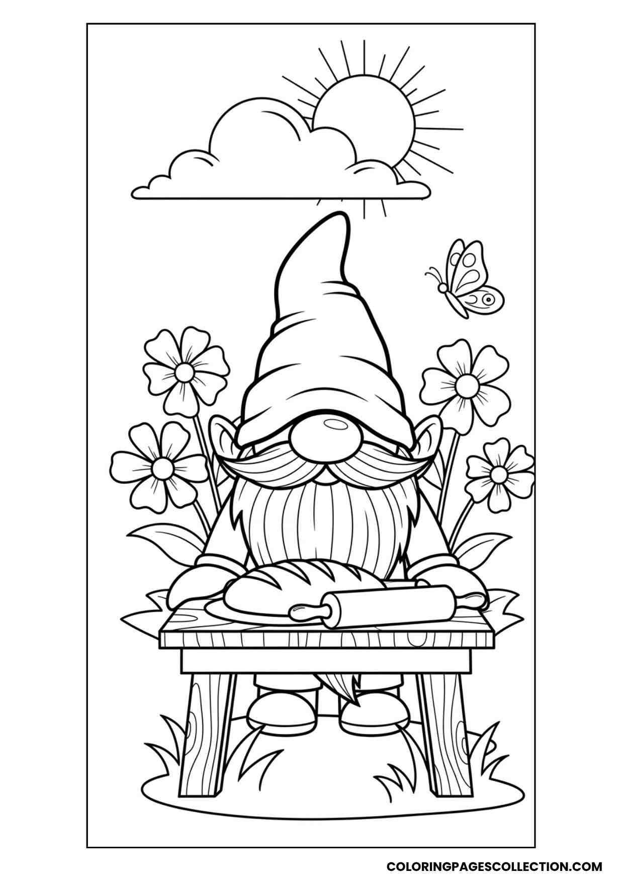 baker gnome with bread coloring sheet