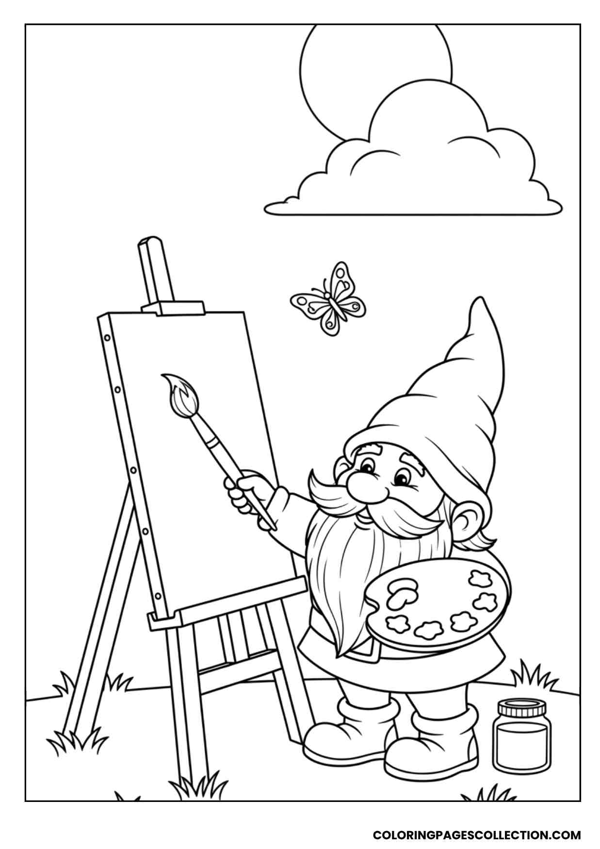 artist gnome painting coloring sheet