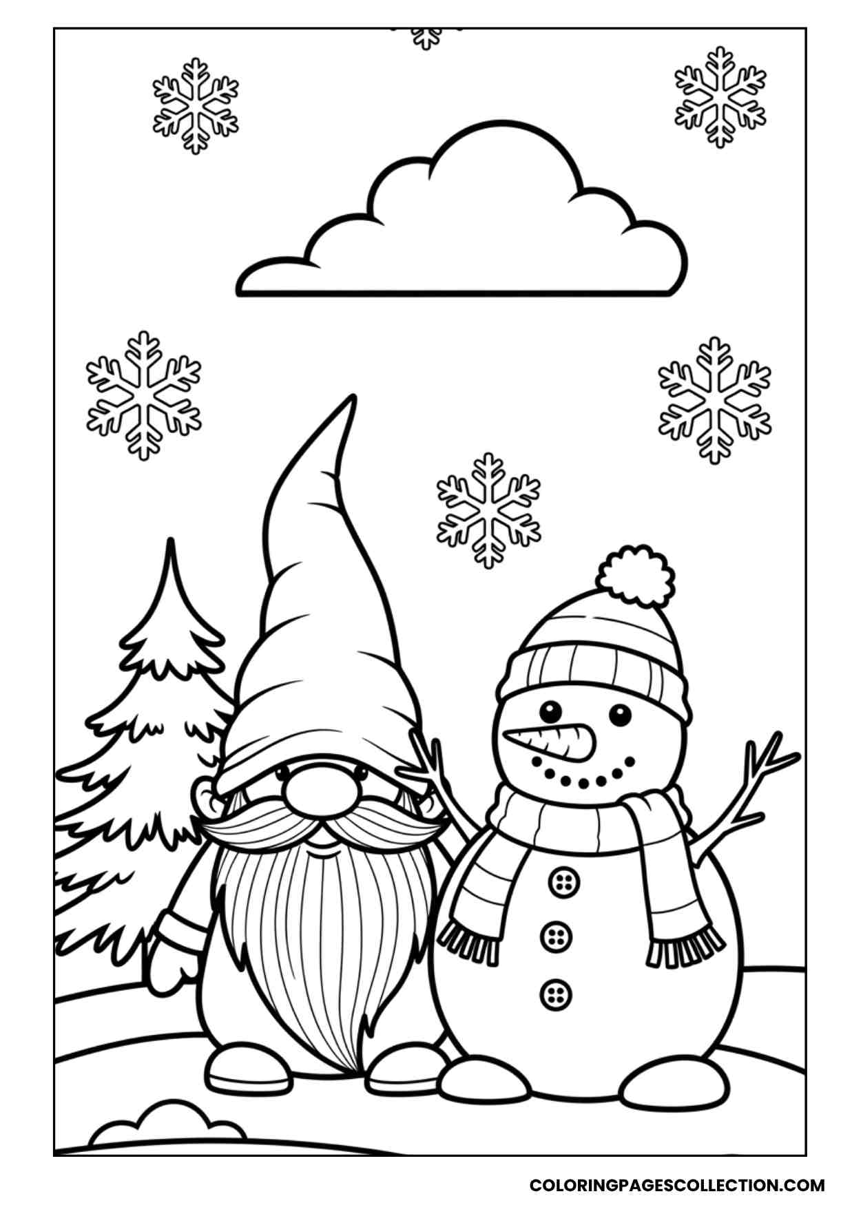 gnome building a snowman