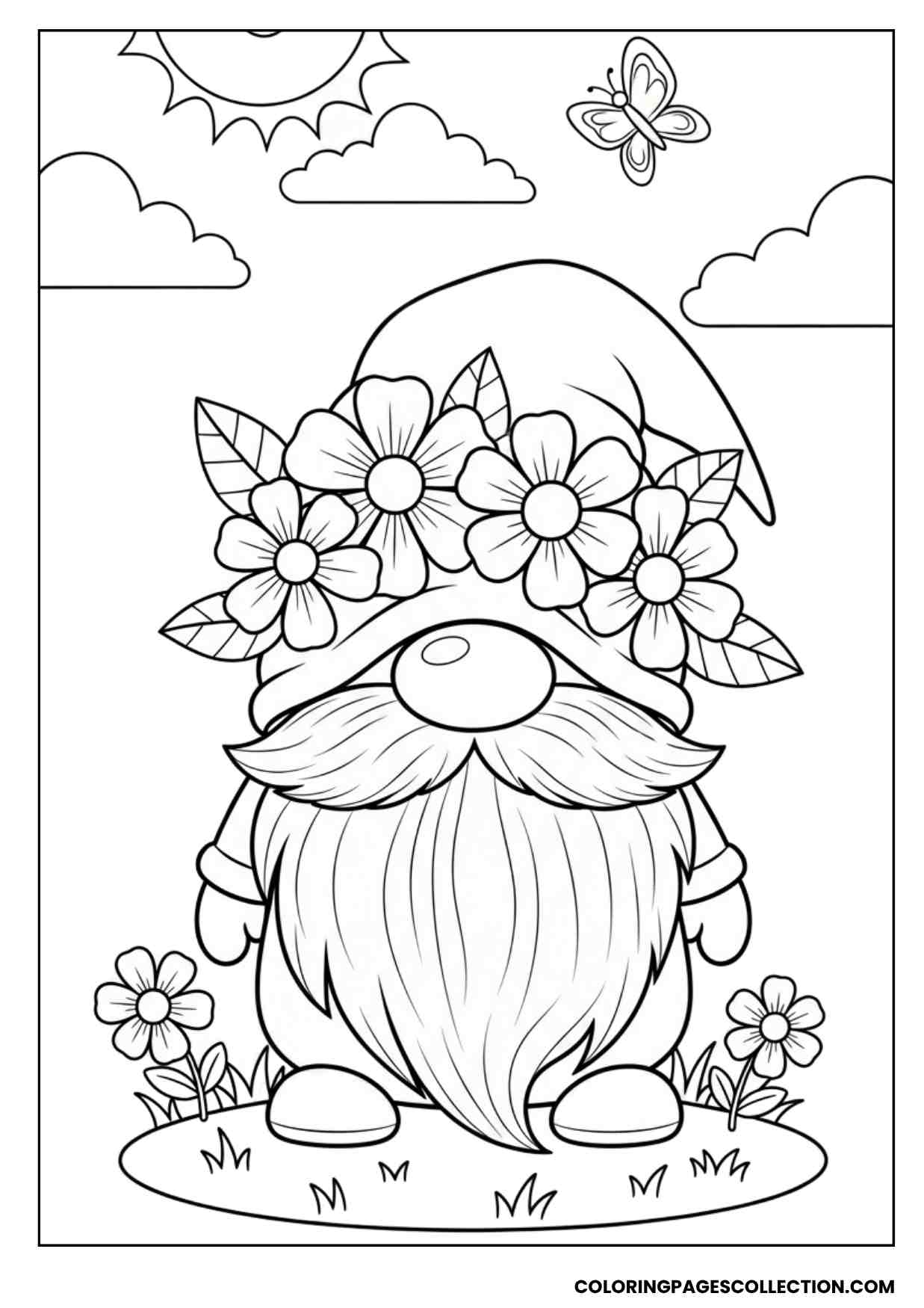 flower crown gnome coloring page