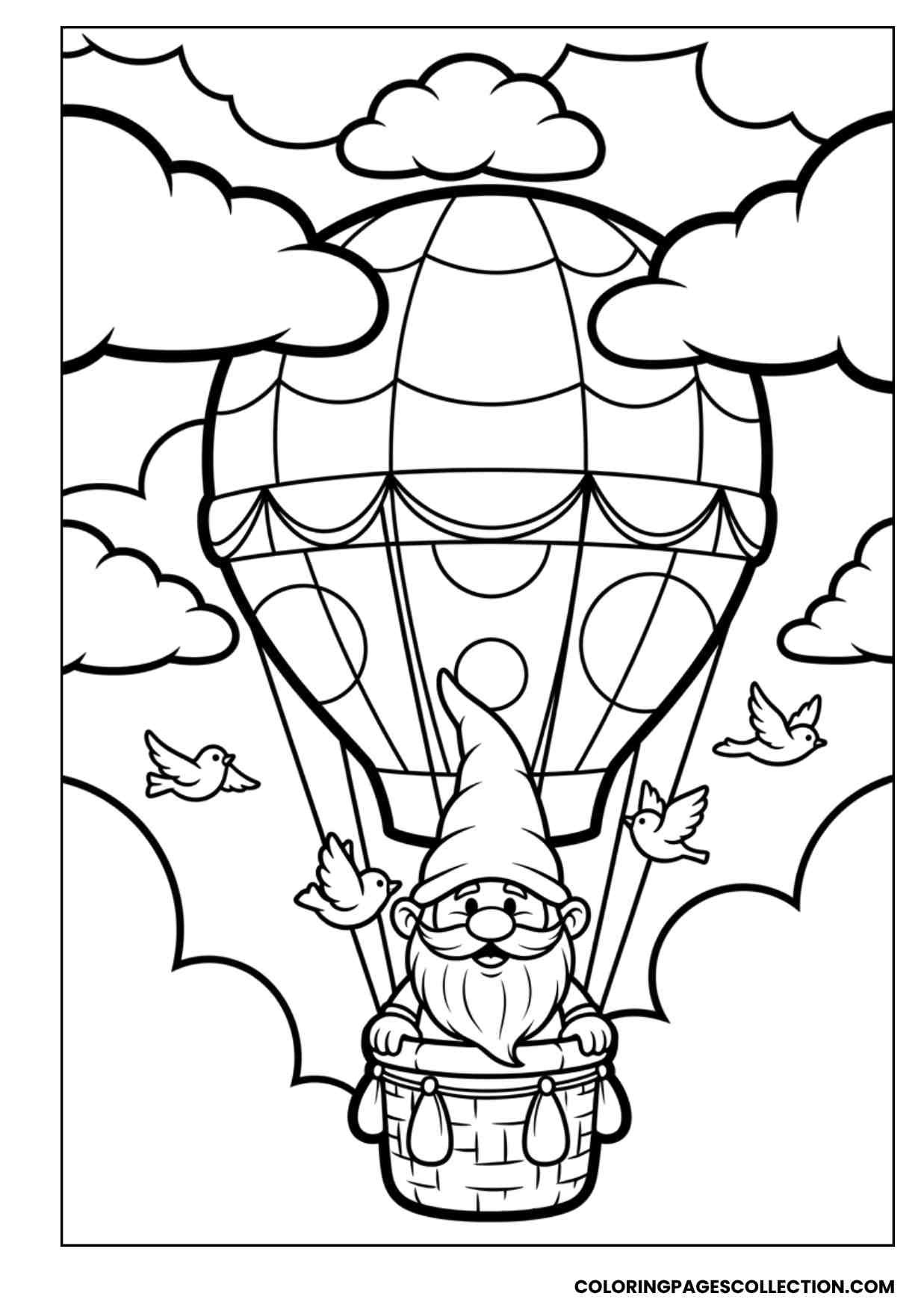 hot air balloon gnome coloring sheet