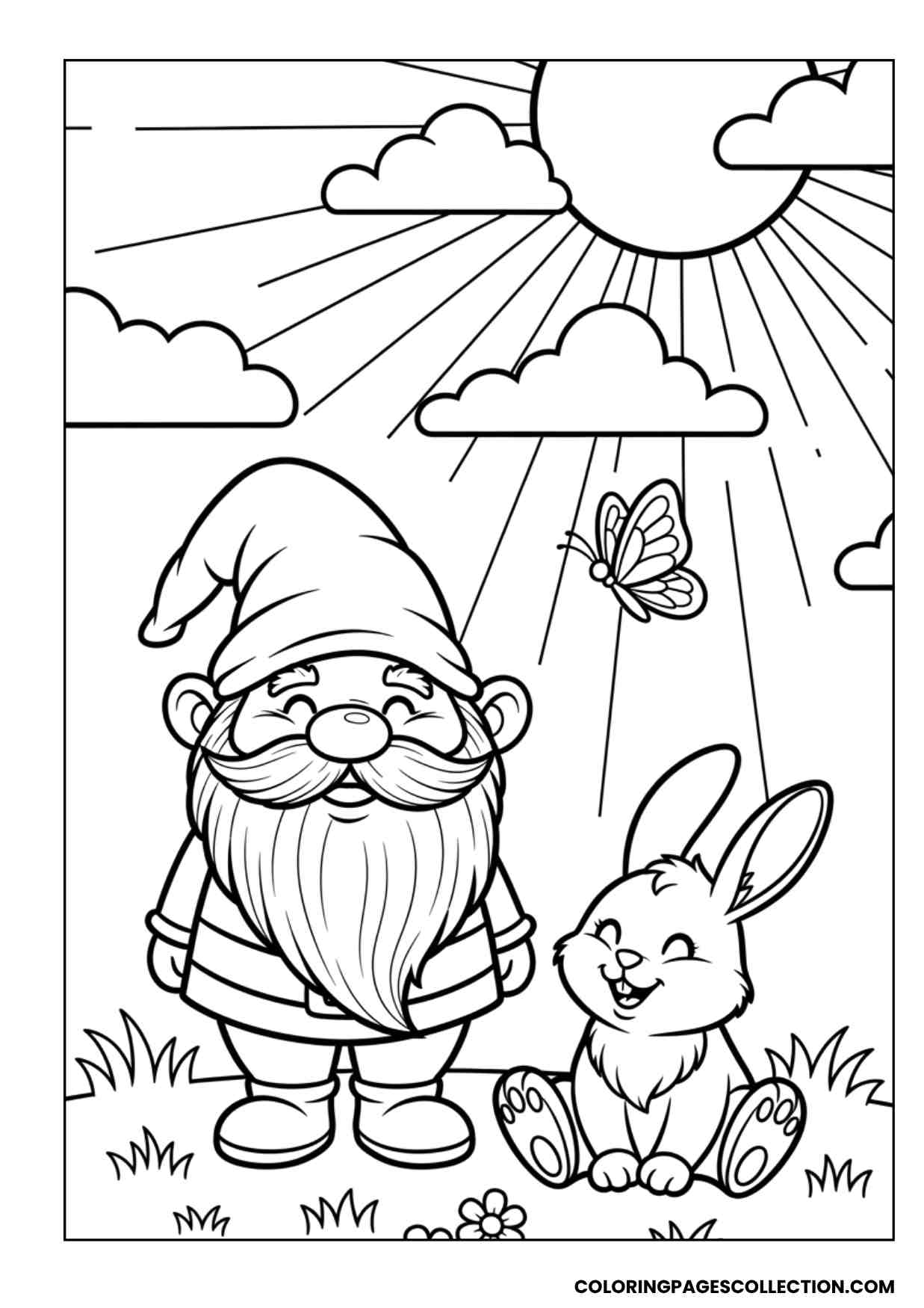 gnome with bunny friend coloring sheet
