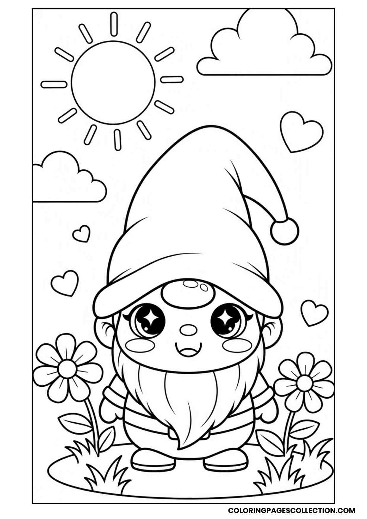 kawaii cute gnome coloring page