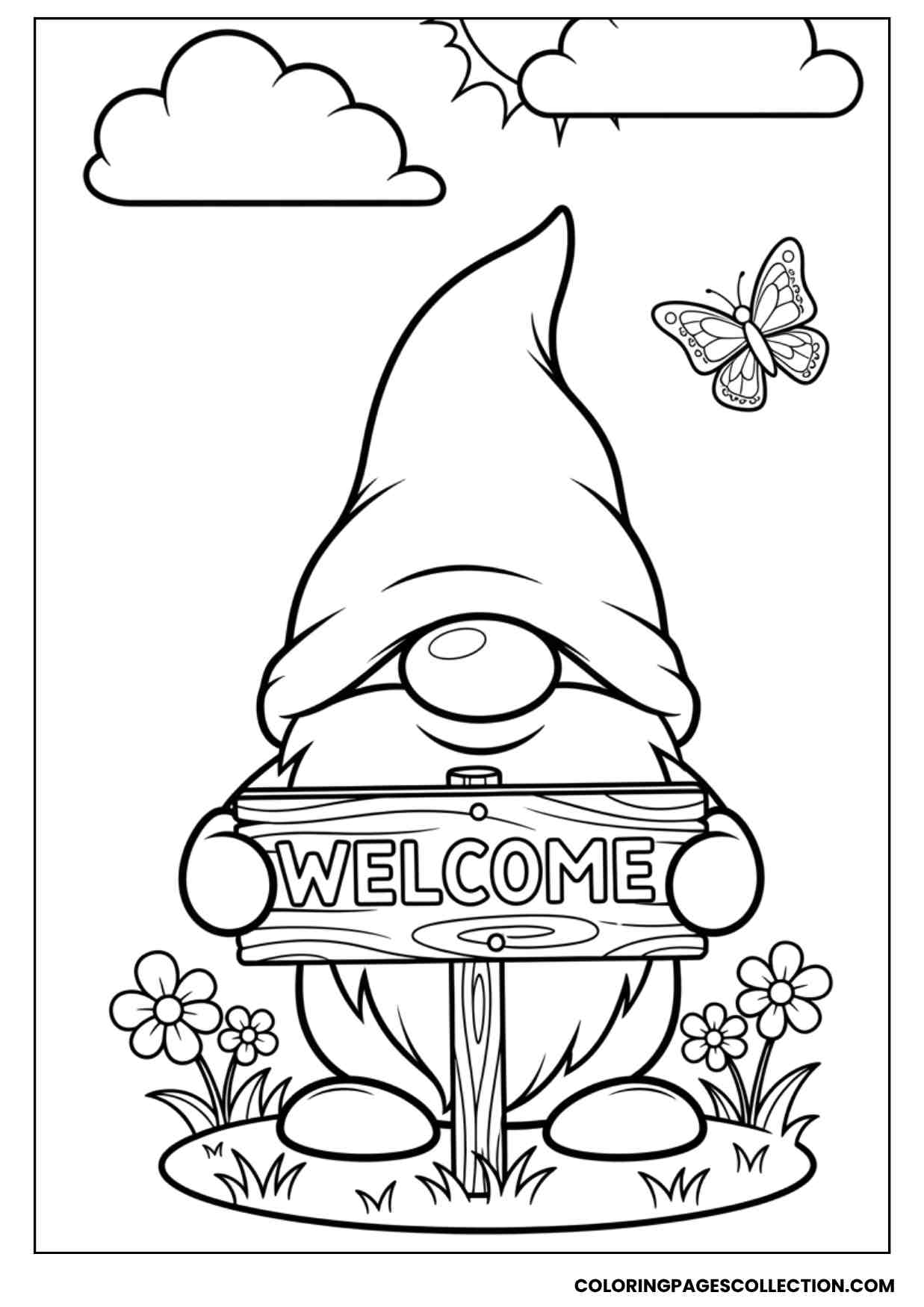 welcome sign gnome coloring page