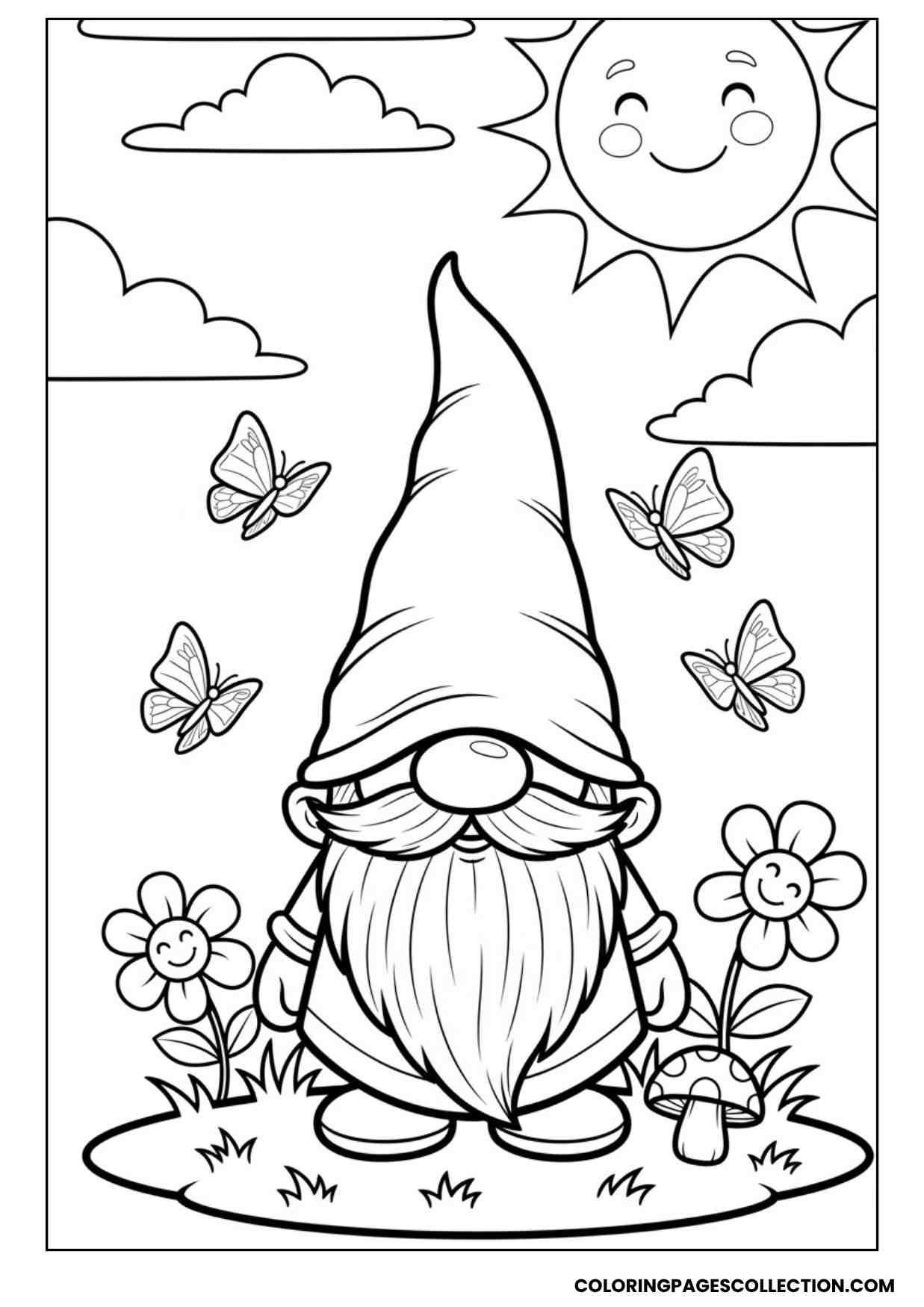 butterfly garden gnome coloring page