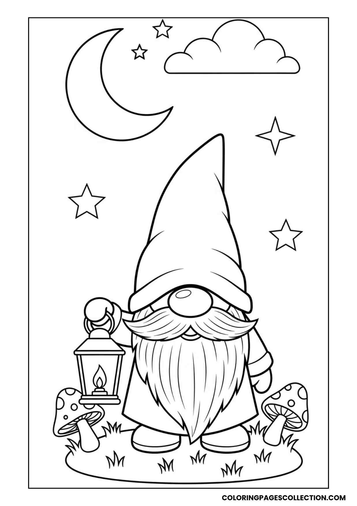 lantern night gnome coloring sheet