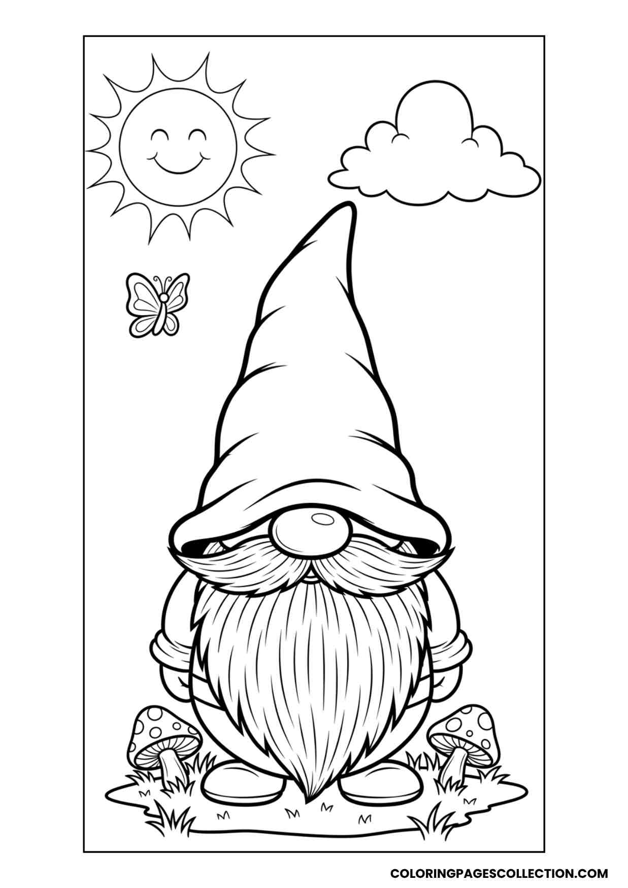 funny big hat gnome coloring page