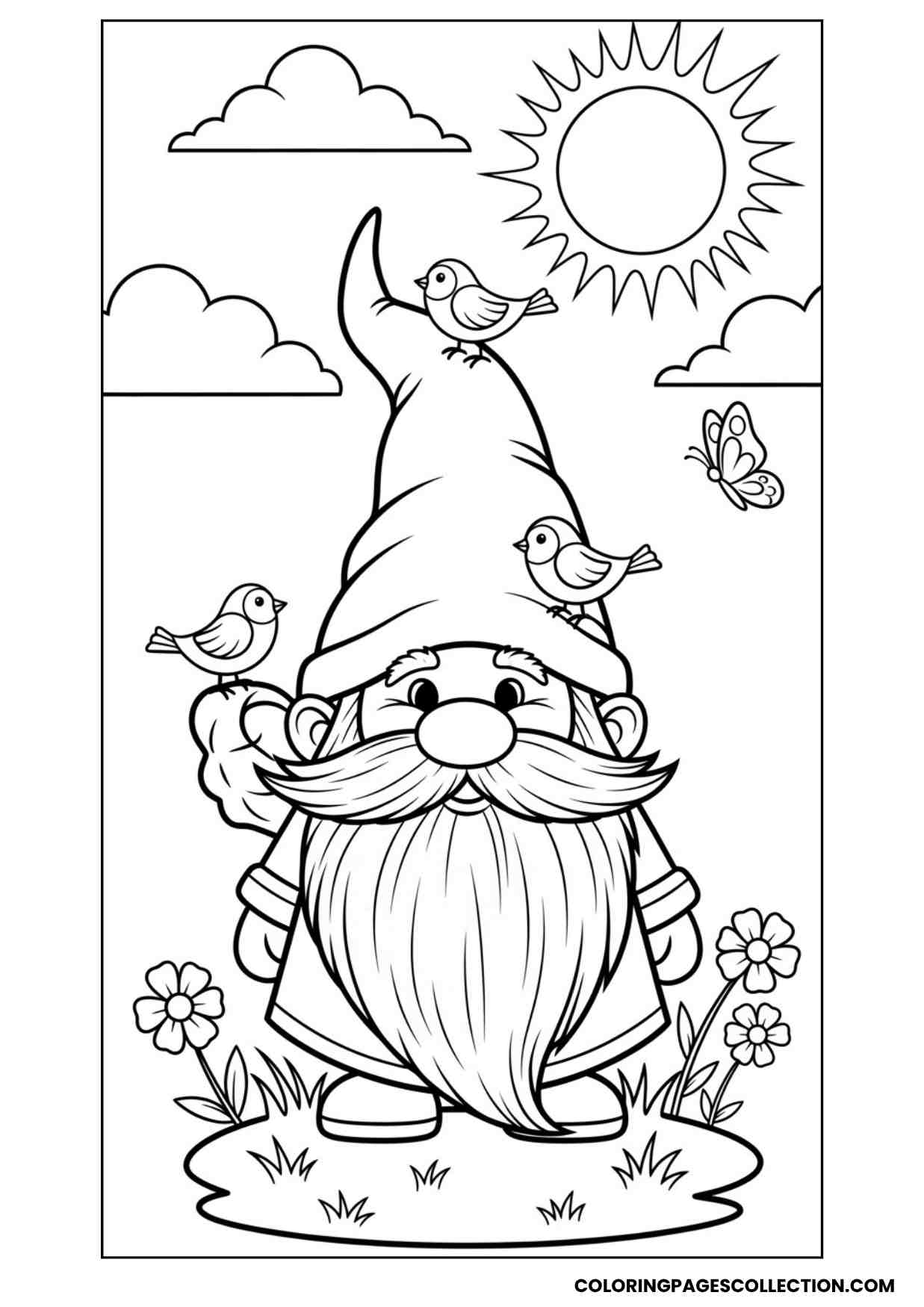 bird friend gnome coloring sheet