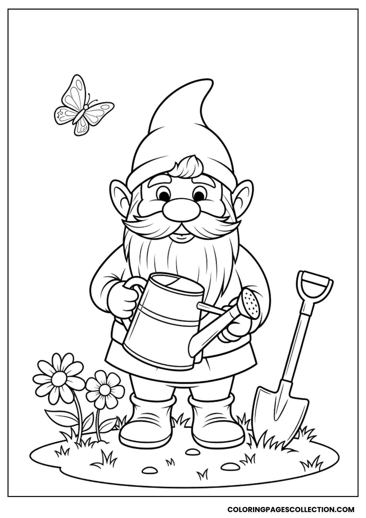 garden worker gnome coloring sheet