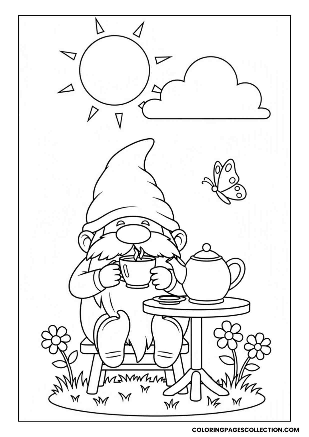 tea time gnome coloring page