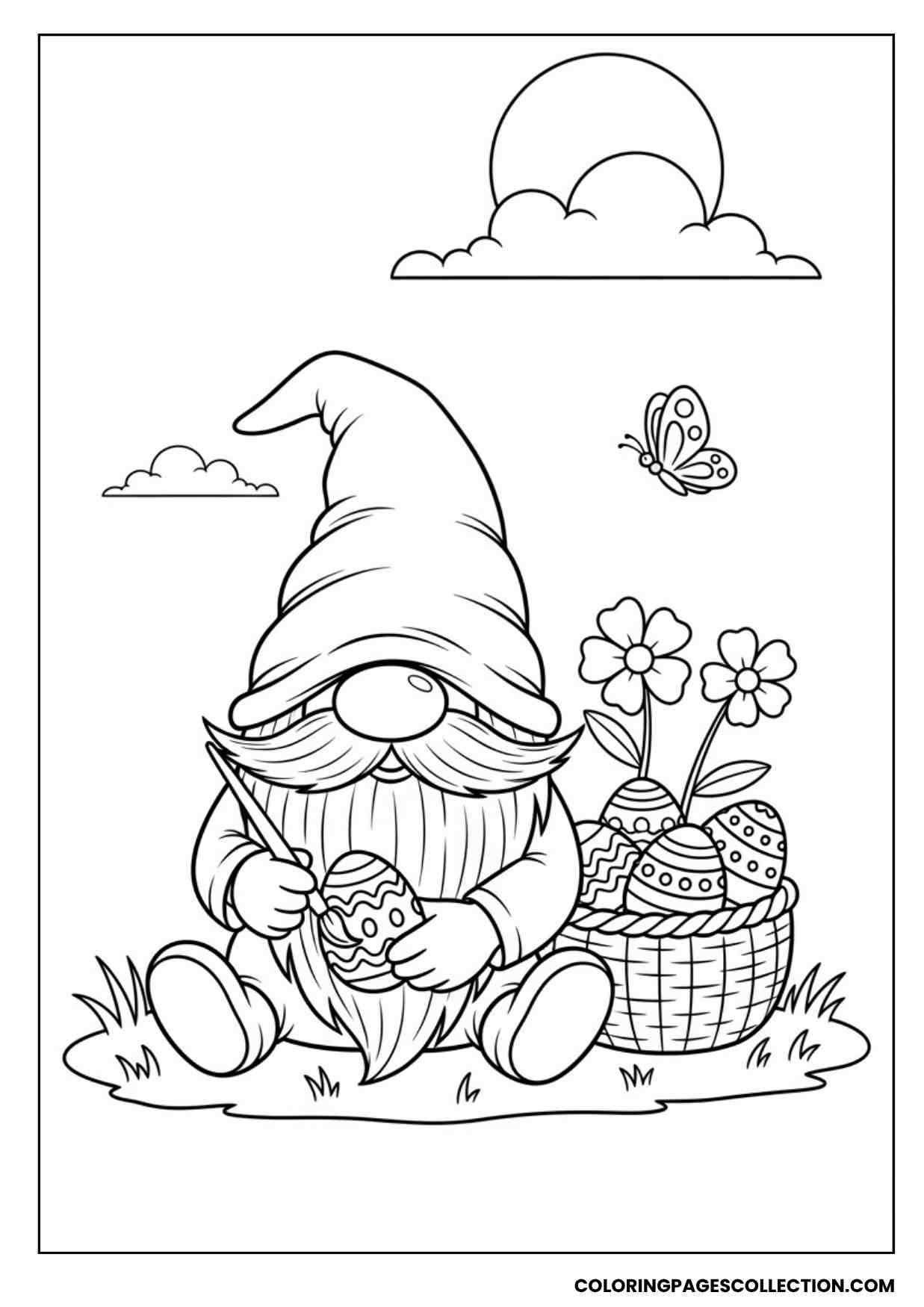 easter egg painter gnome coloring page