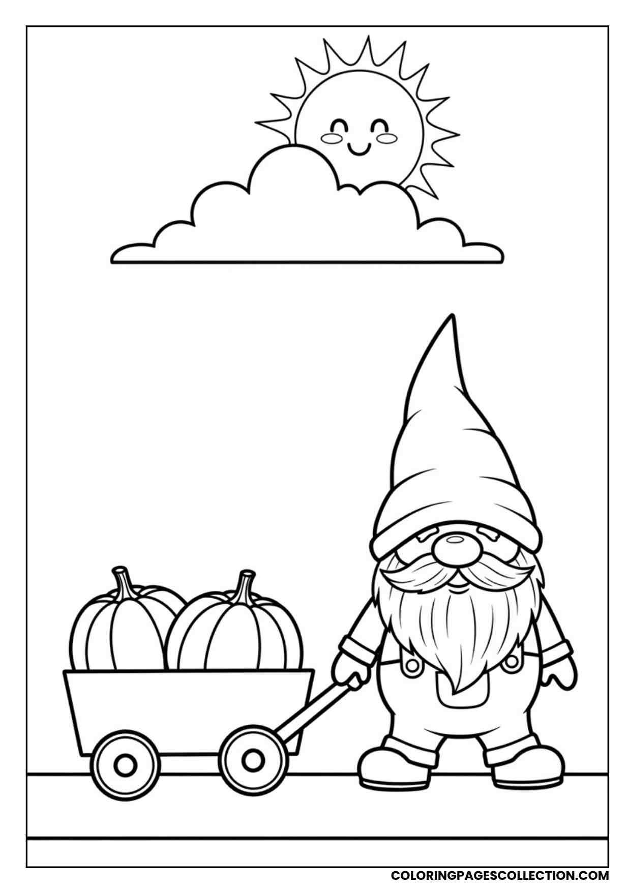 pumpkin wagon gnome coloring sheet