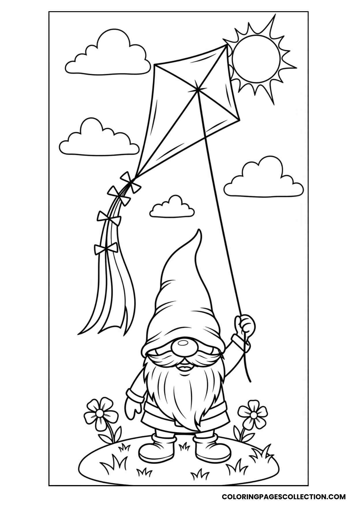 kite flying gnome coloring page