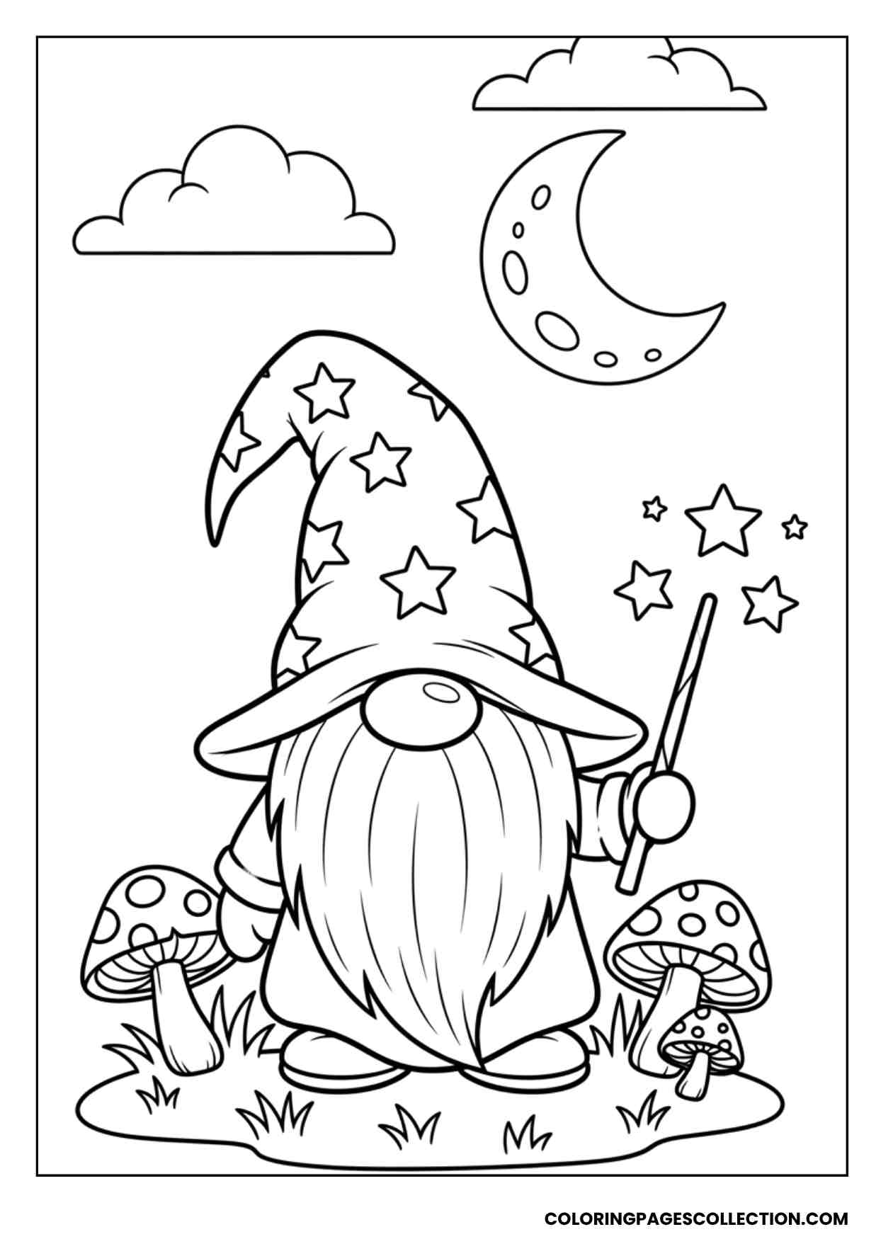 wizard gnome magic coloring page