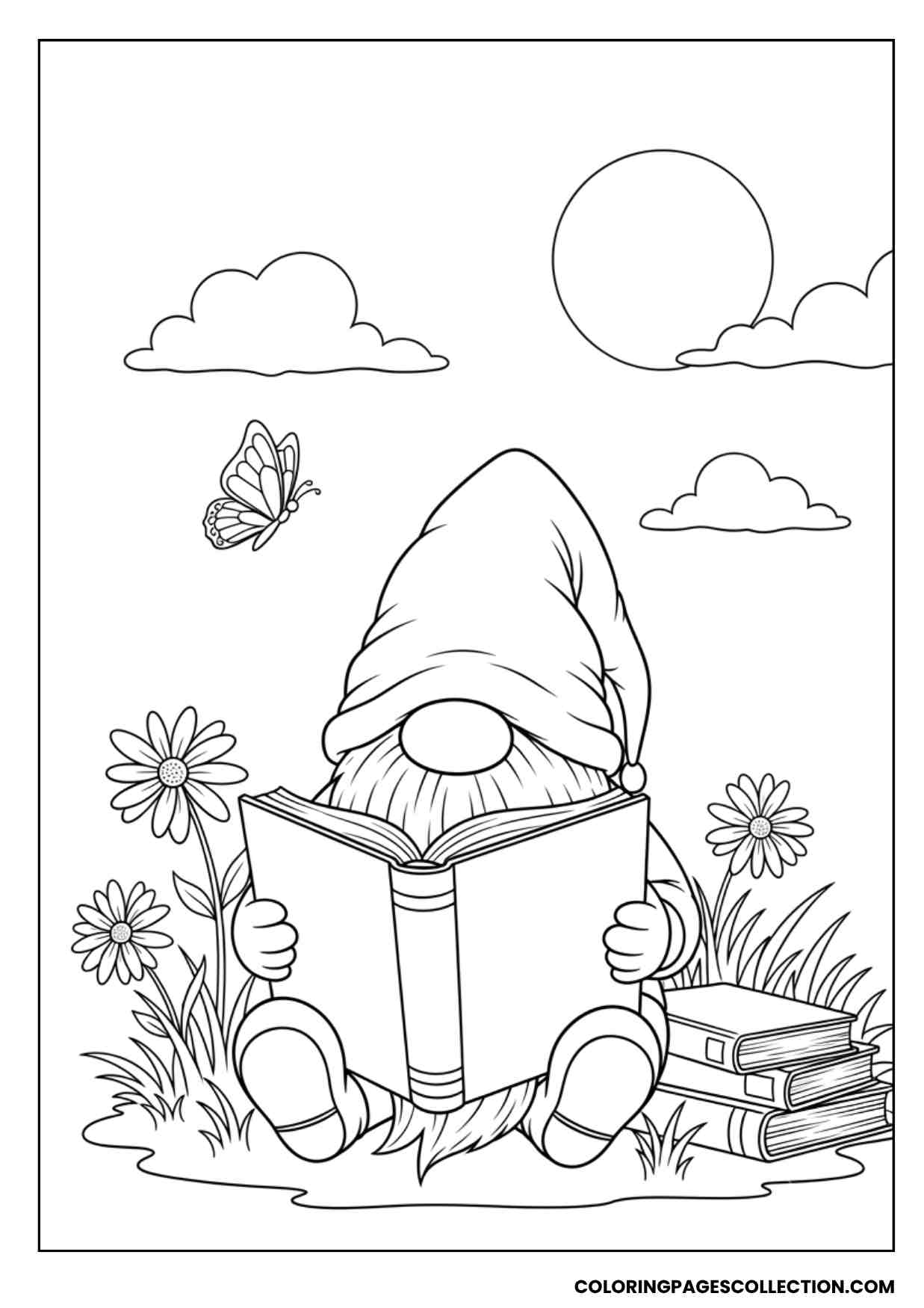 reading book gnome coloring sheet
