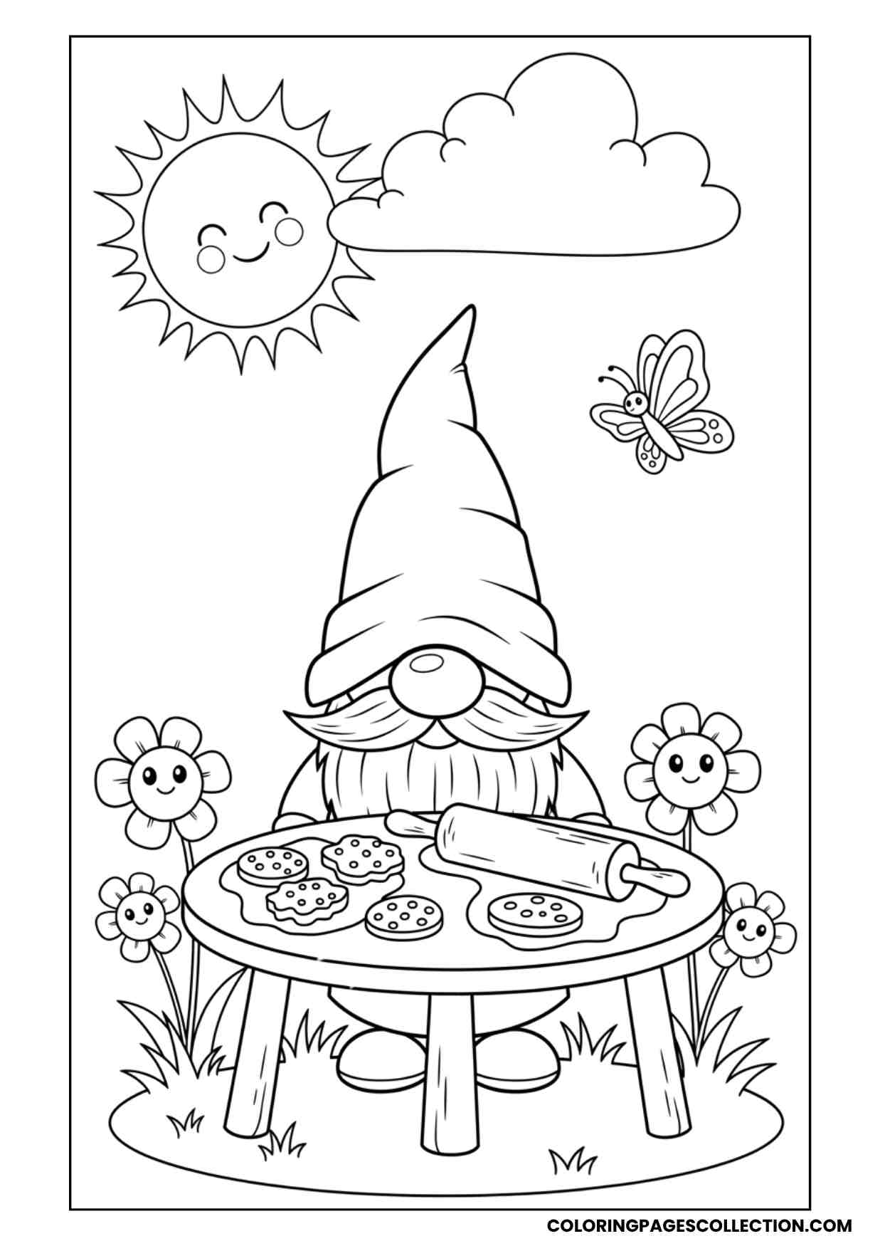 baking cookies gnome coloring page