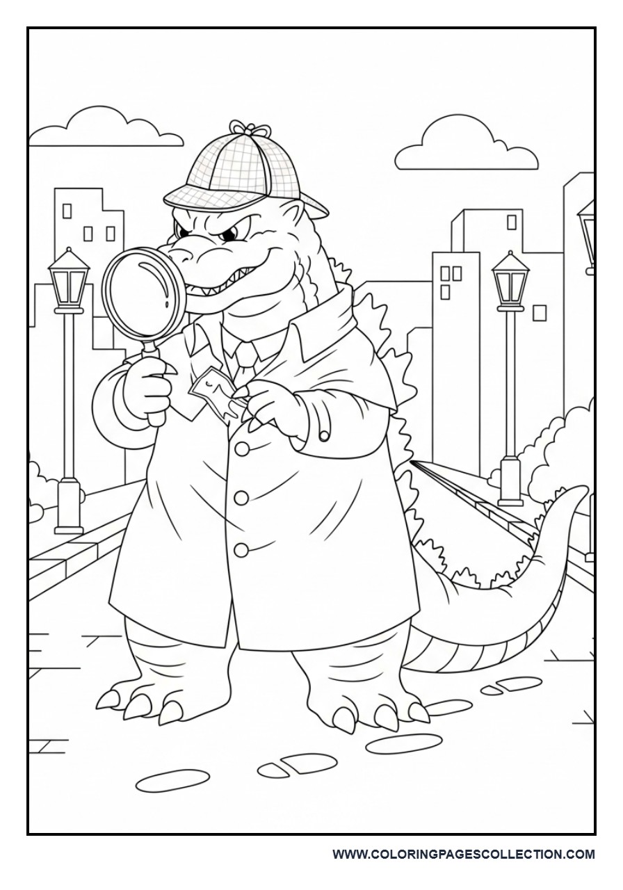 Detective Godzilla Solving a Mystery