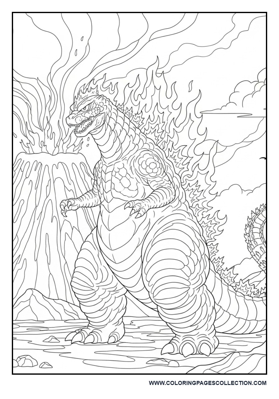 Fire Godzilla Near a Volcano
