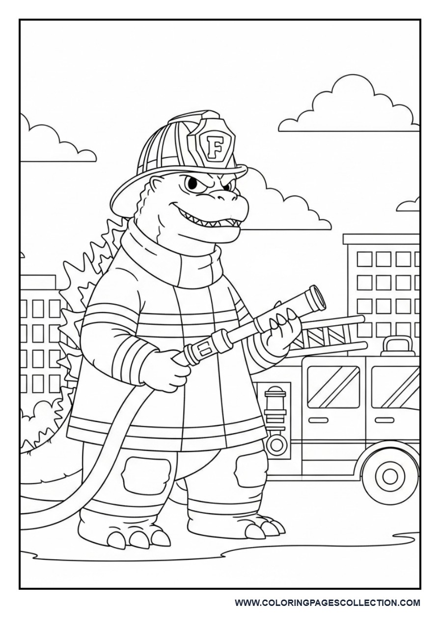 Firefighter Godzilla Saving the Day