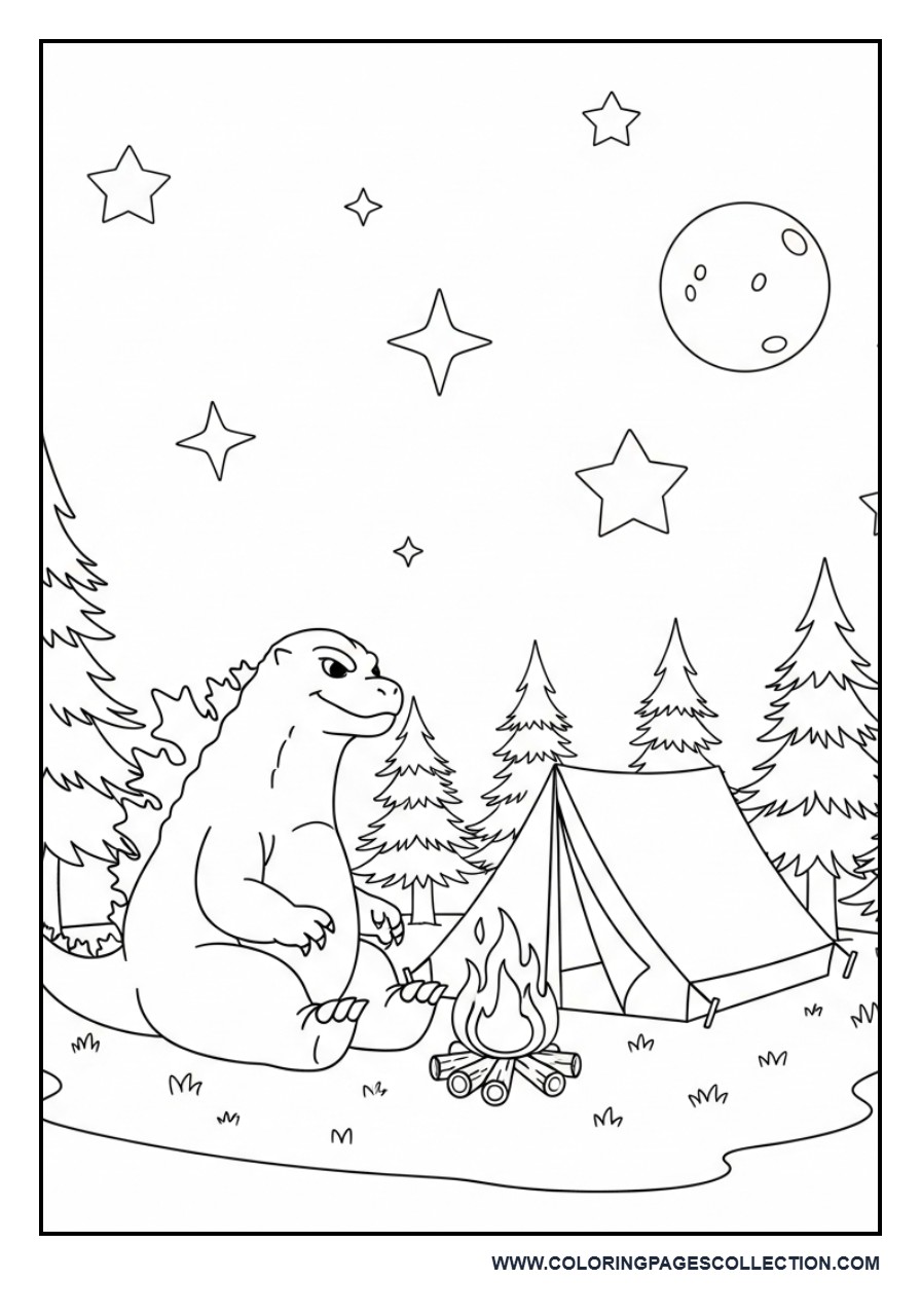 Godzilla Camping Under the Stars