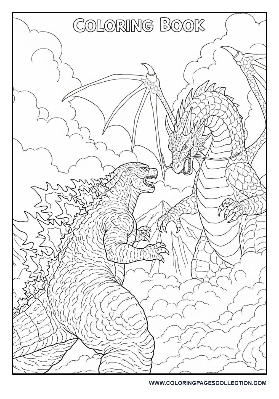 Godzilla Facing a Giant Dragon