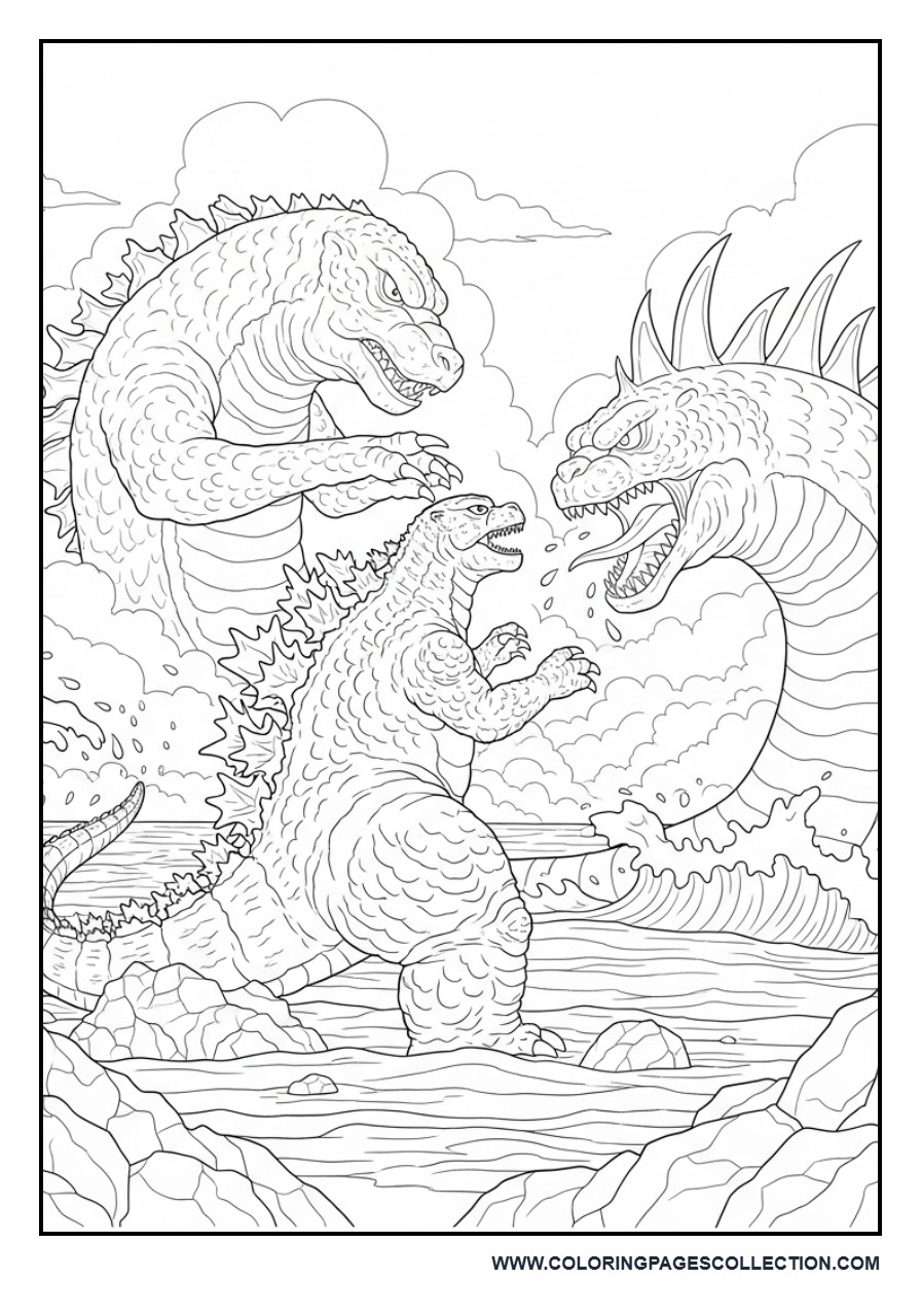 Godzilla Fighting a Giant Sea Monster