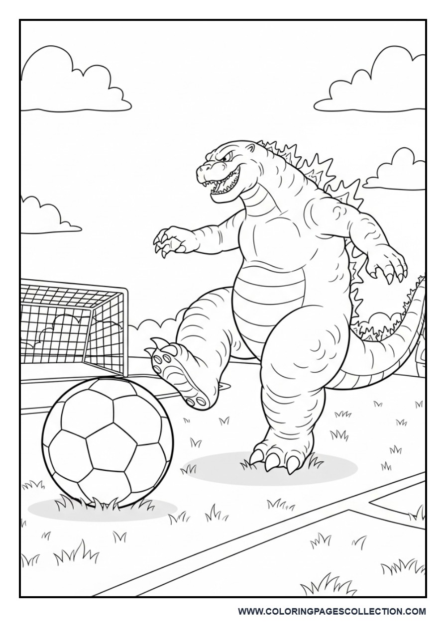 Godzilla Playing Soccer