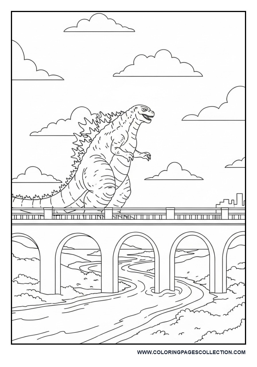 Godzilla Roaring on a Bridge