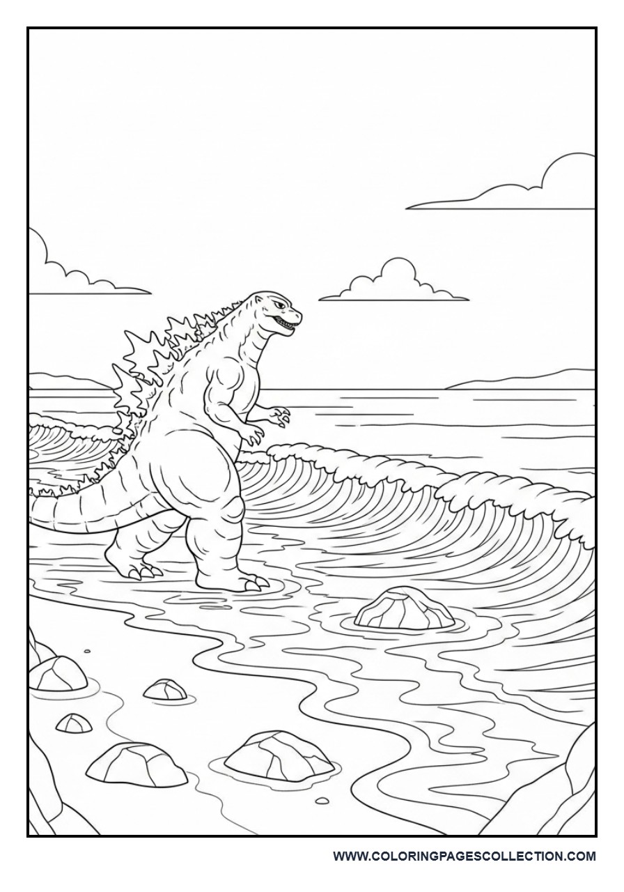 Godzilla Walking by the Ocean