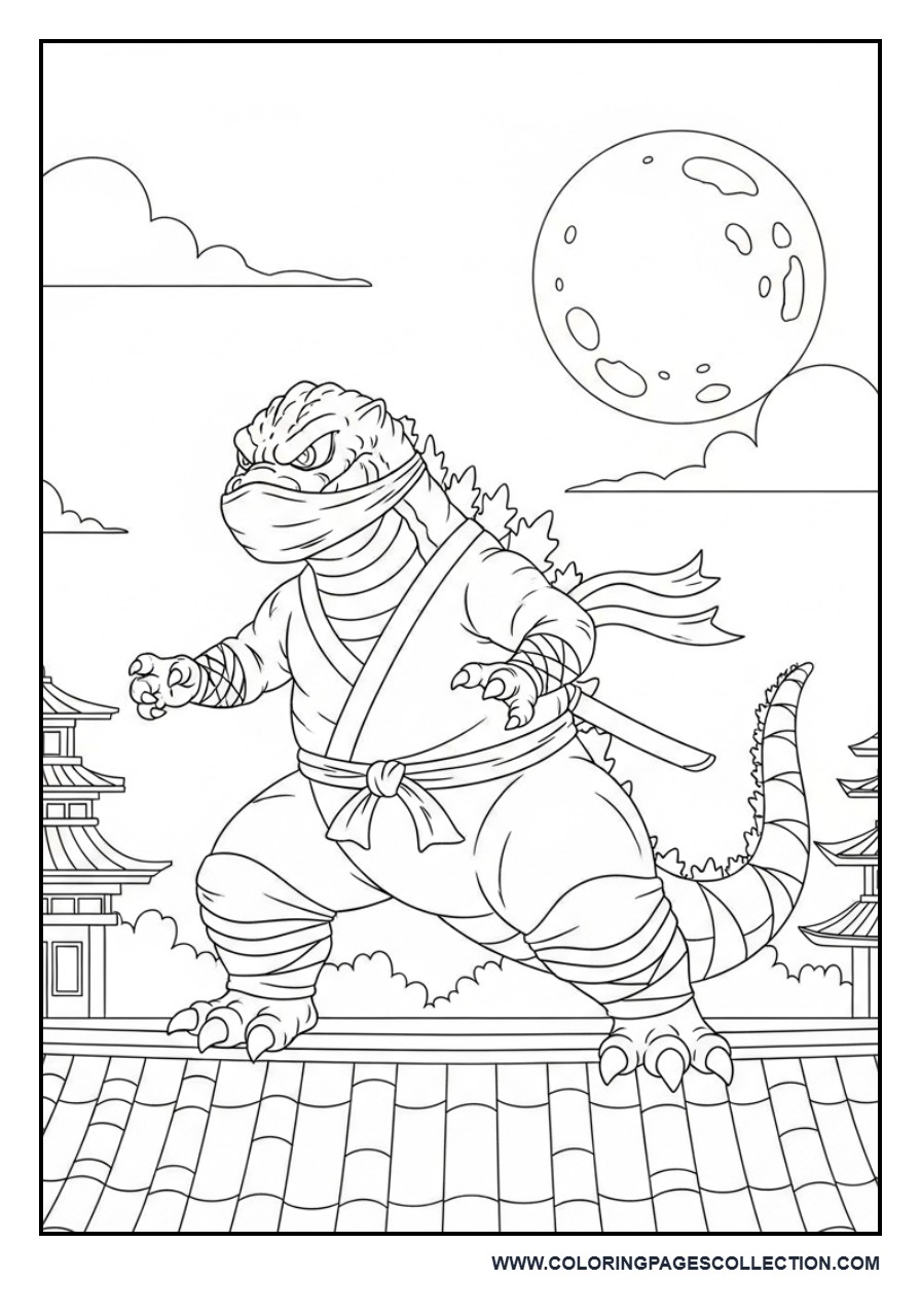 Ninja Godzilla on a Rooftop