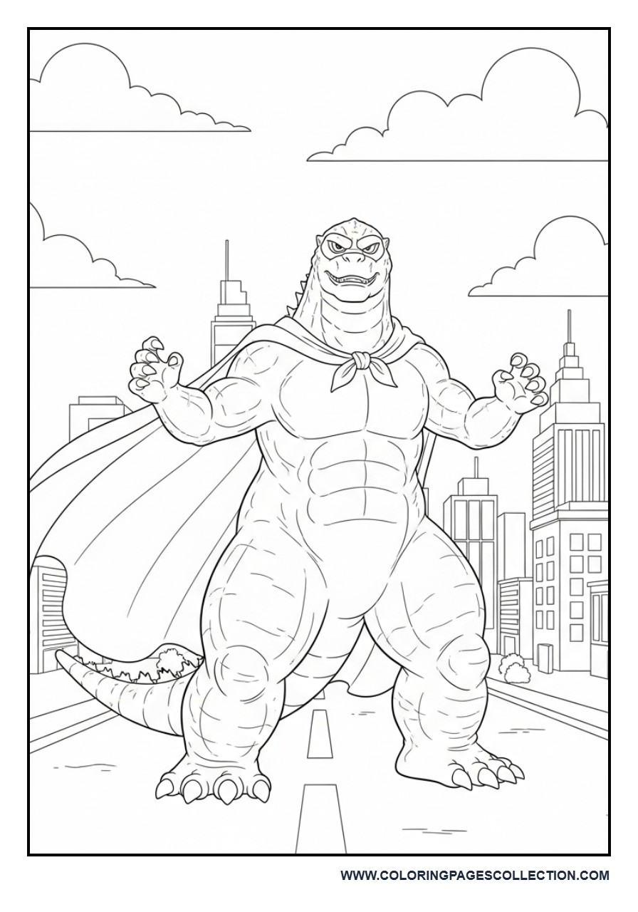 Superhero Godzilla Saving the City