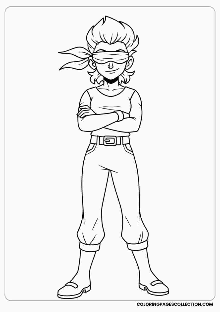 Gojo Standing With Arms Crossedcoloring page, gojo coloring sheet, gojo coloring page,