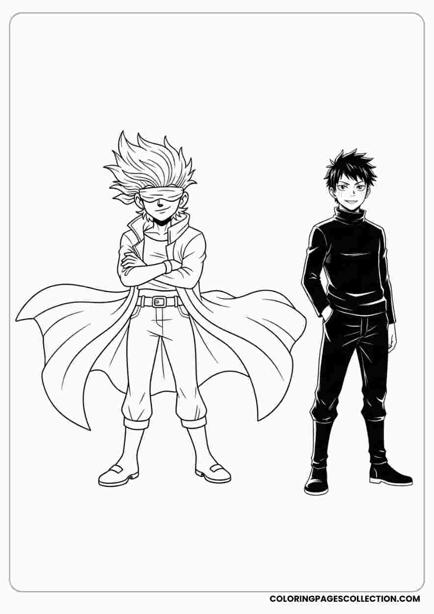 Gojo and Yujicoloring page, gojo coloring sheet, gojo coloring page,