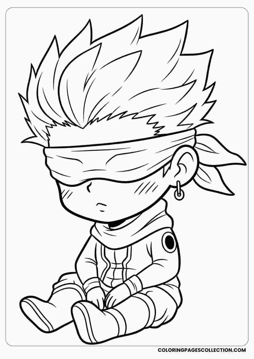 Gojo in a Chibi Cute Sittingcoloring page, gojo coloring sheet, gojo coloring page,