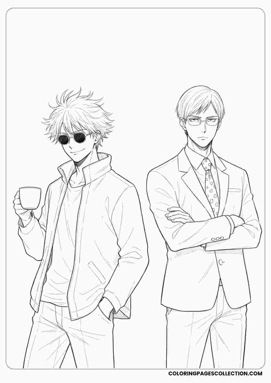 Gojo and Nanami Kentocoloring page, gojo coloring sheet, gojo coloring page,