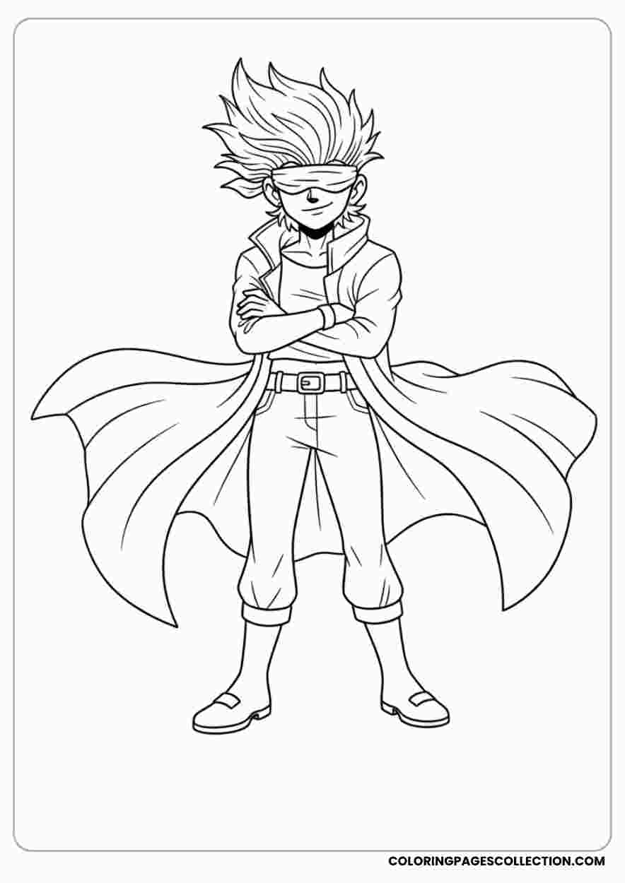Gojo With Wind-blown Haircoloring page, gojo coloring sheet, gojo coloring page,