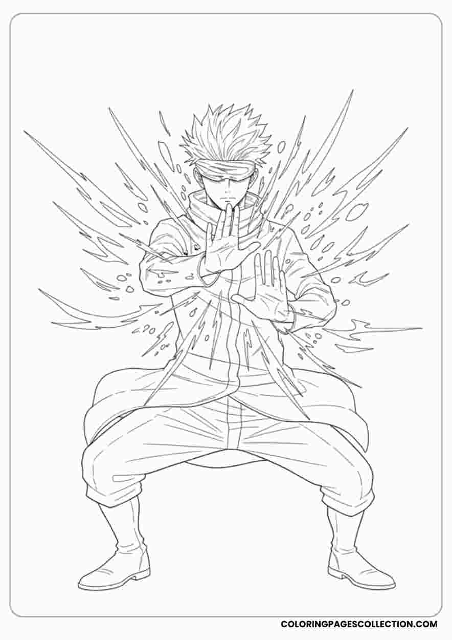 Gojo Fighting Stance With Energycoloring page, gojo coloring sheet, gojo coloring page,
