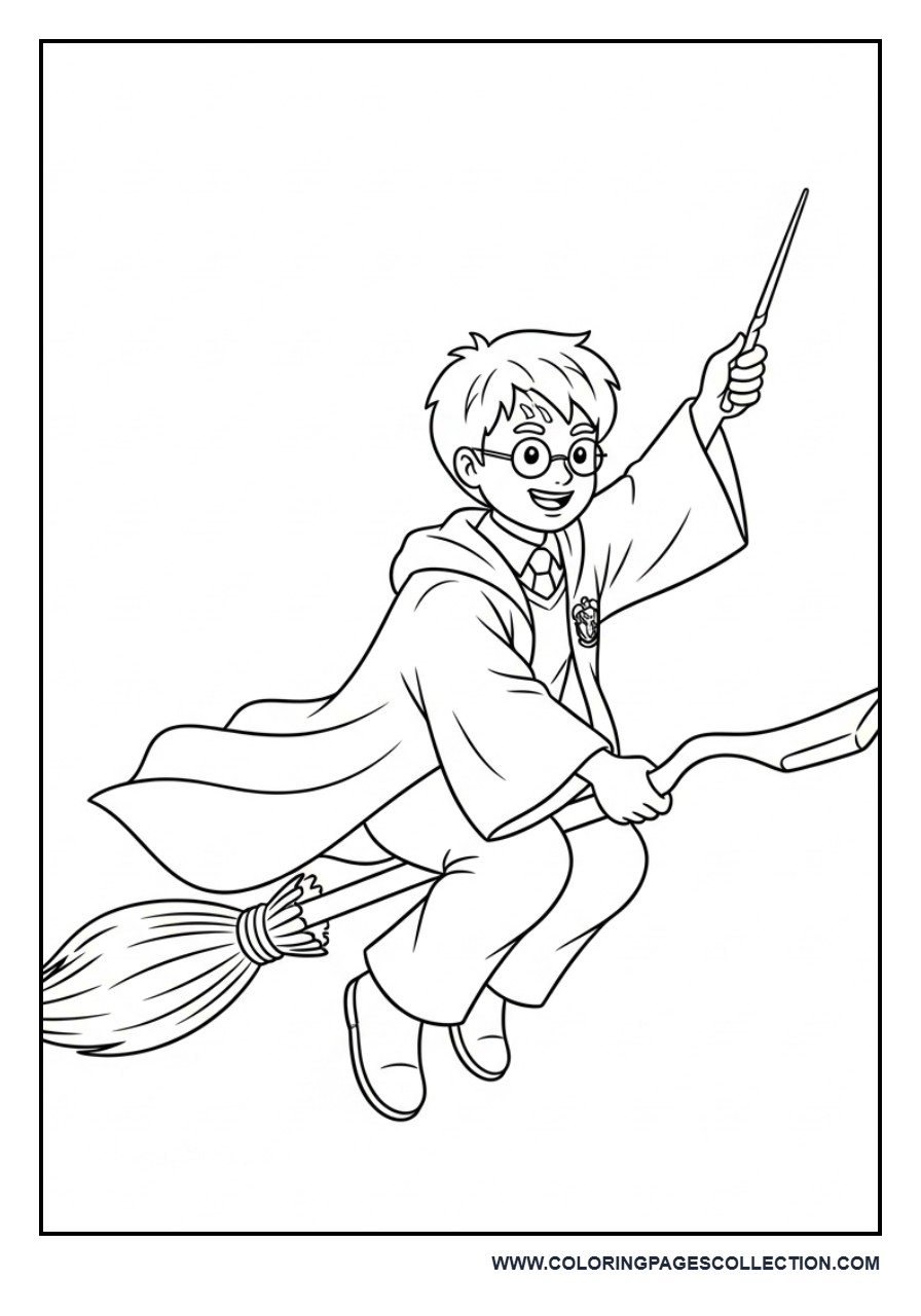 Harry Flying on a Broomstick