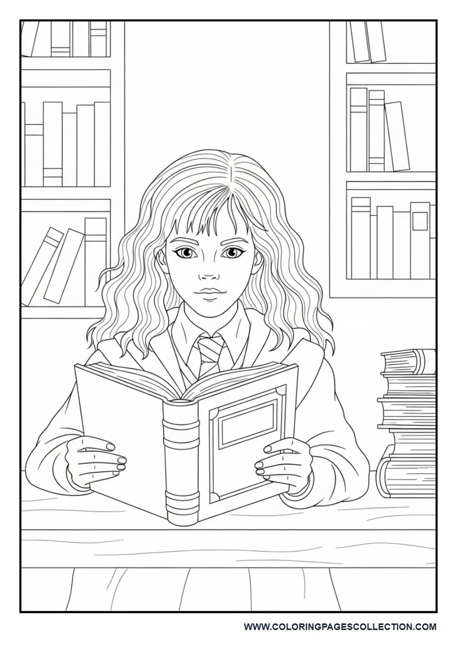 Hermione in the Hogwarts Library