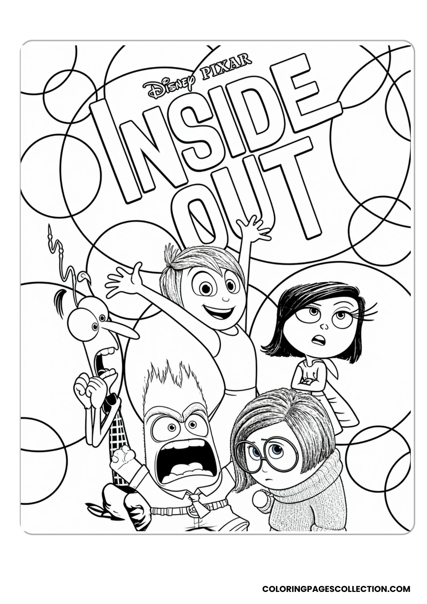 inside out characters group coloring page