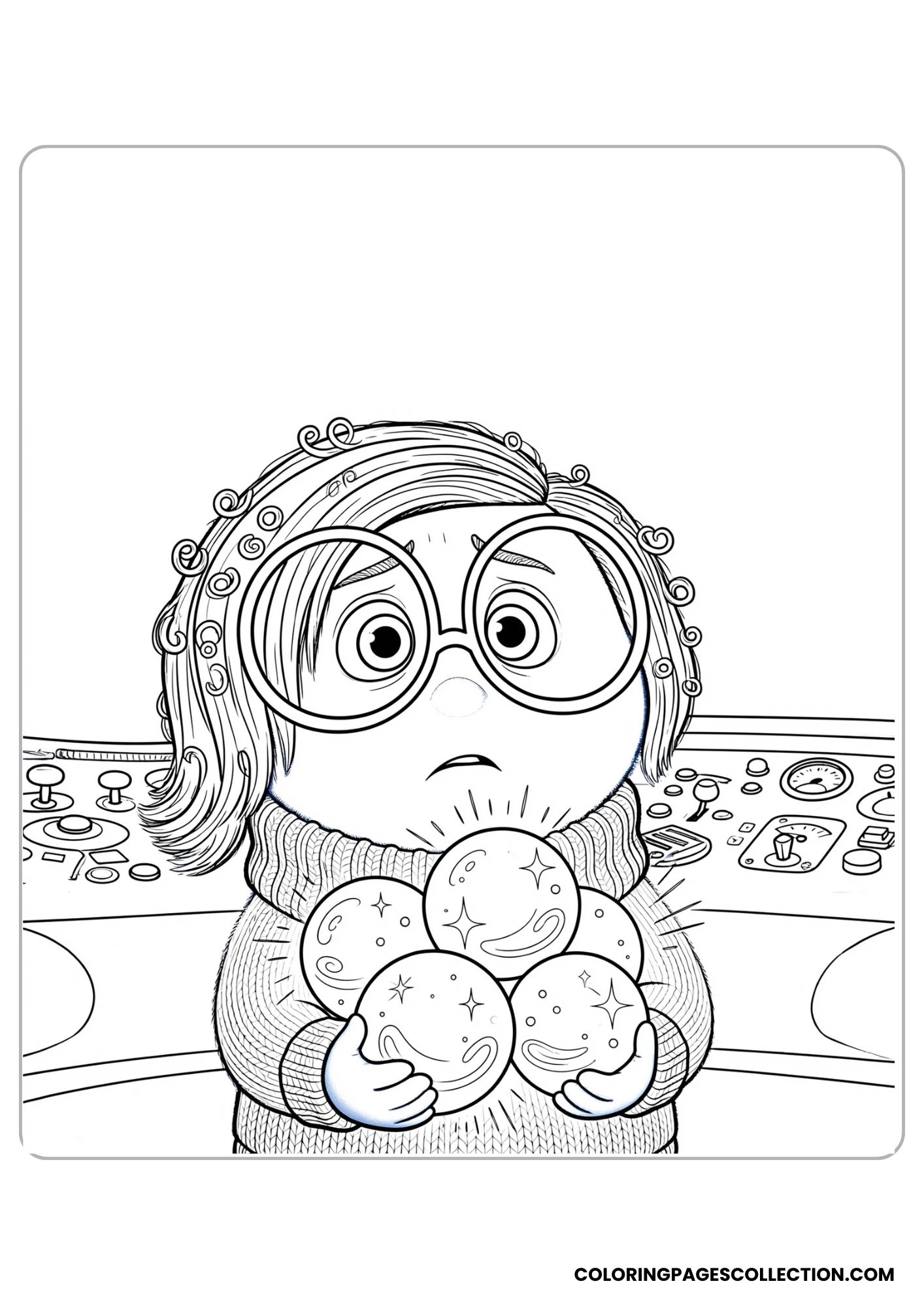 sadness holding memory orbs coloring page