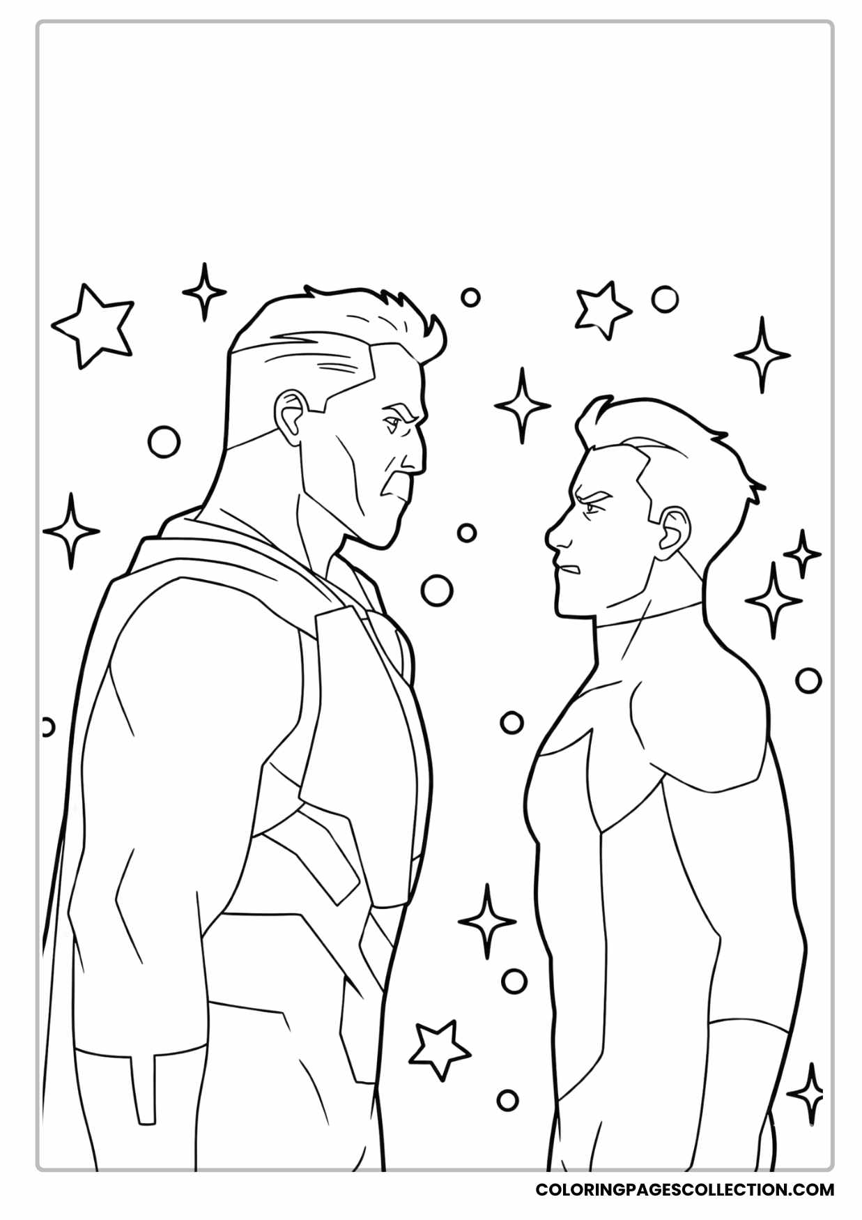 invincible coloring pages featuring omni-man and mark grayson coloring sheet