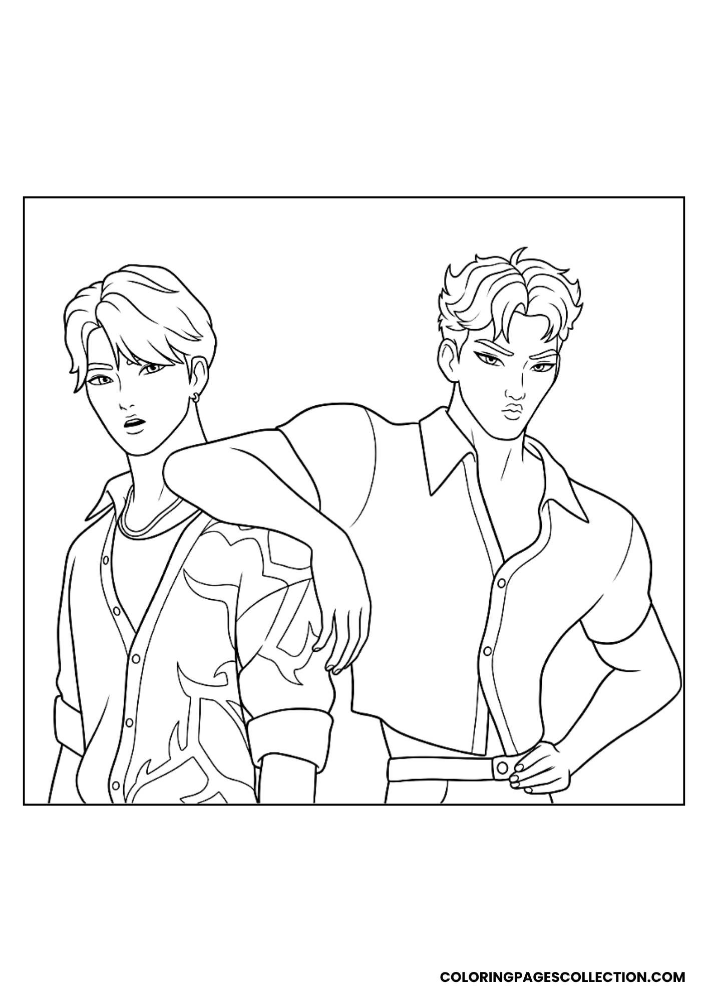 jinu and romance together coloring page