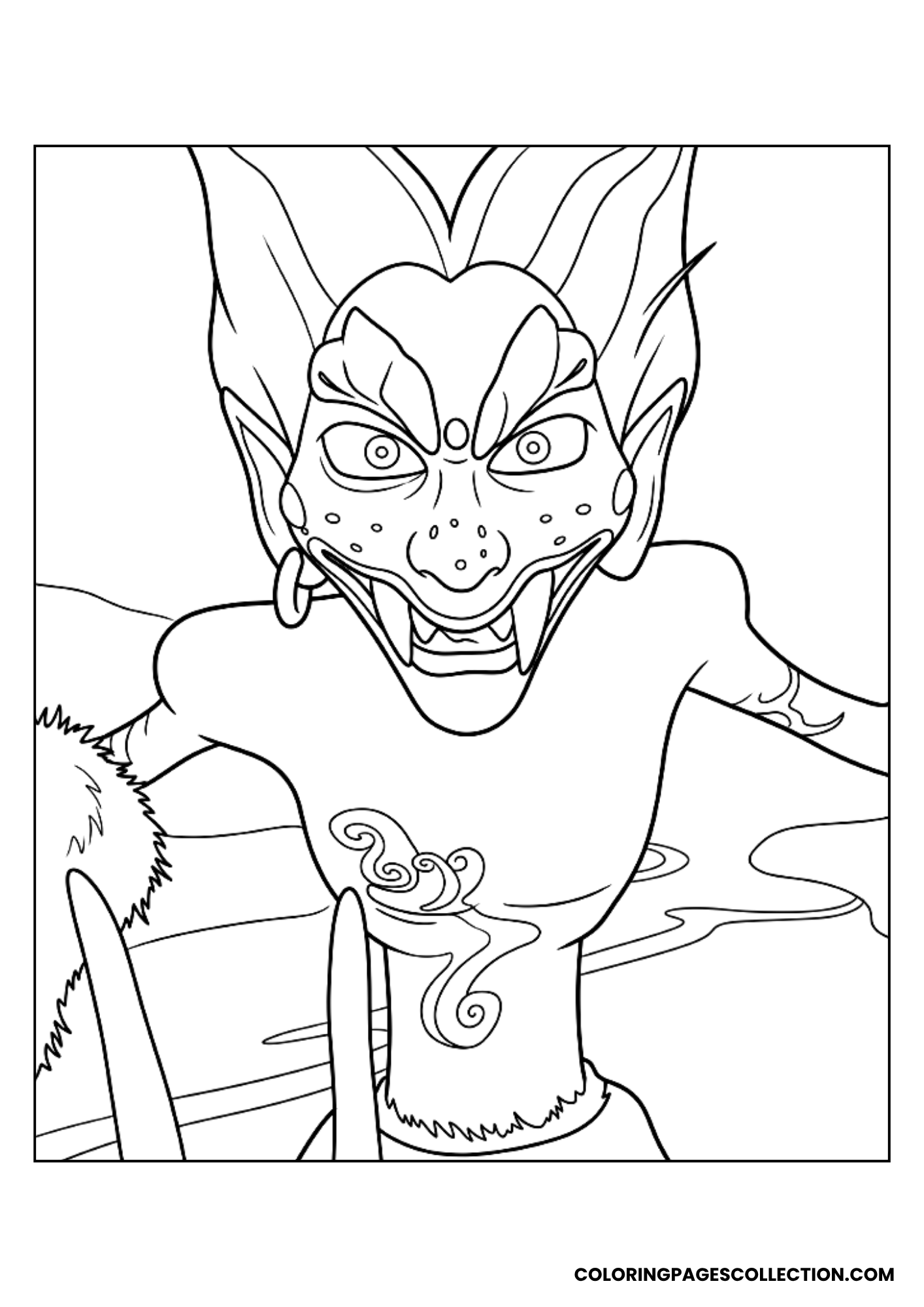 laughing demon close-up coloring page