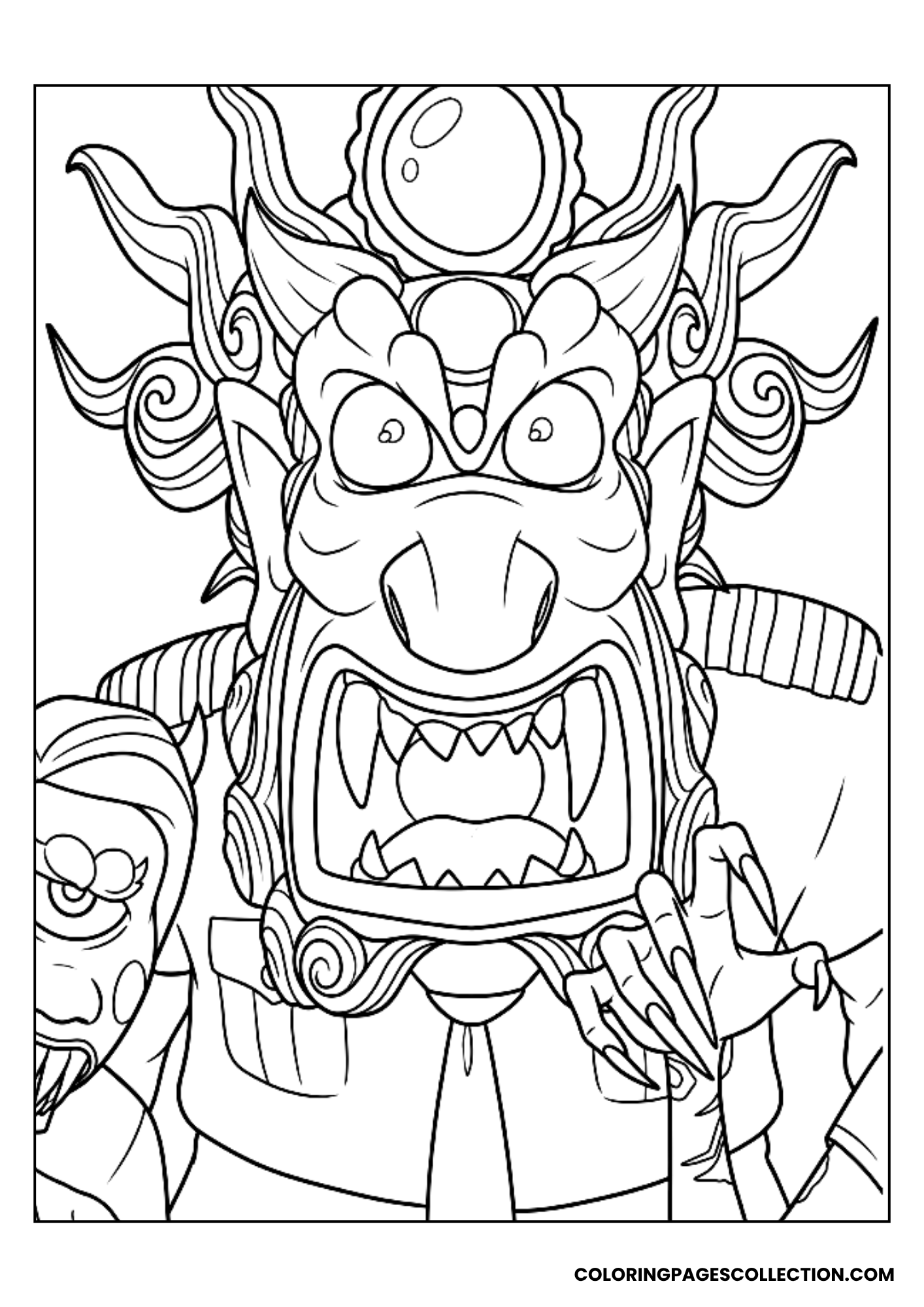masked demon roars coloring sheet