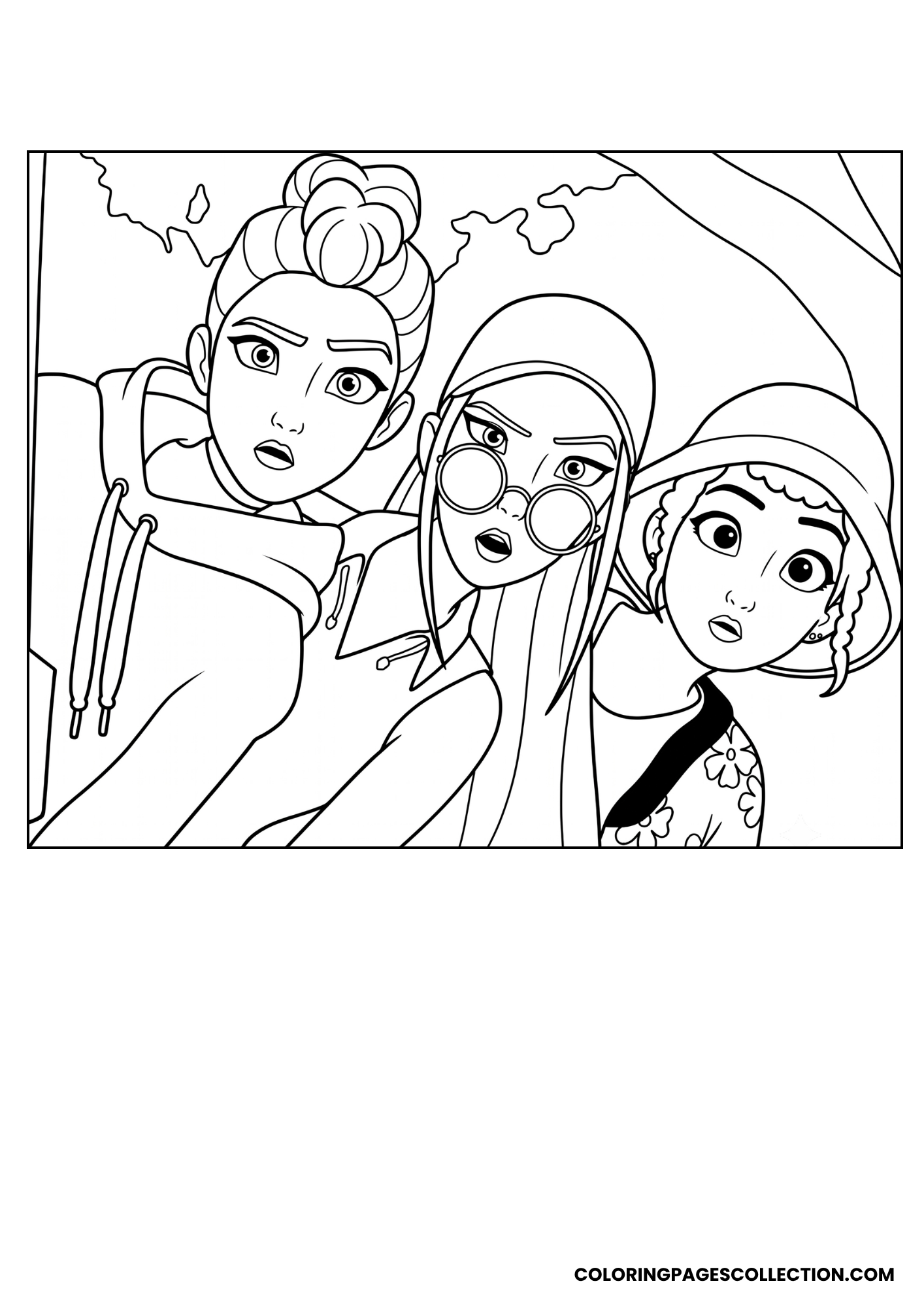 rumi, mira and zoey peek coloring sheet
