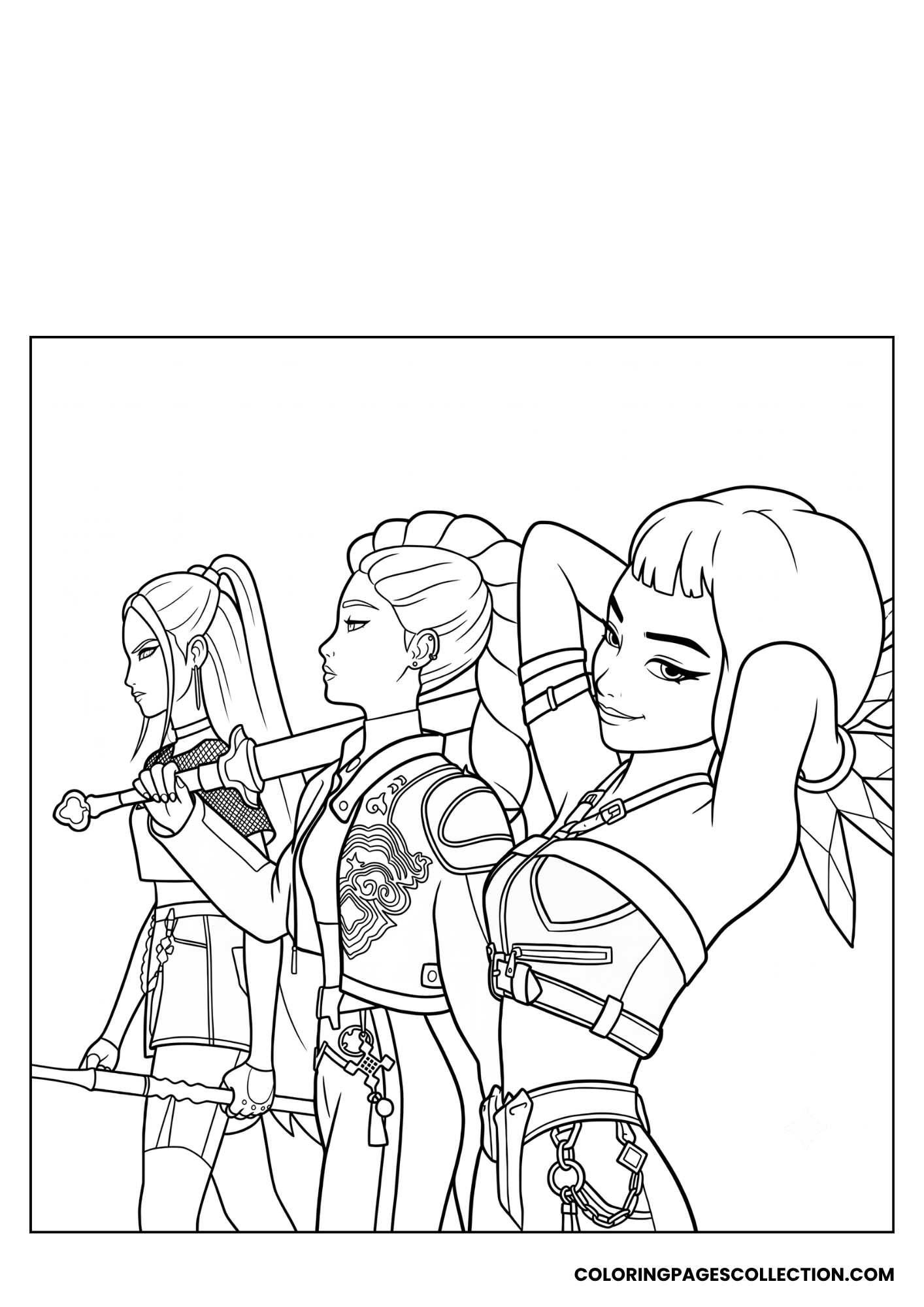 huntrix ready to perform coloring sheet