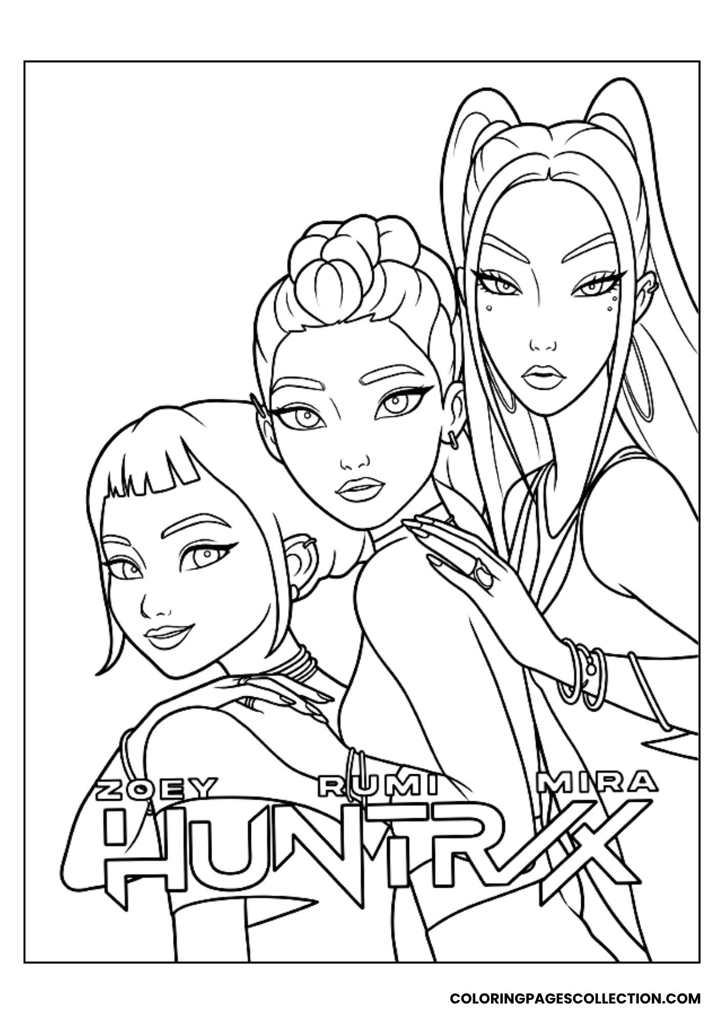 huntrix group poster coloring page