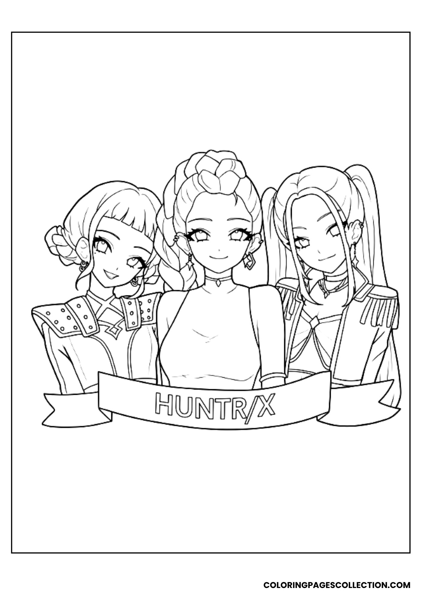 huntrix chibi banner coloring sheet